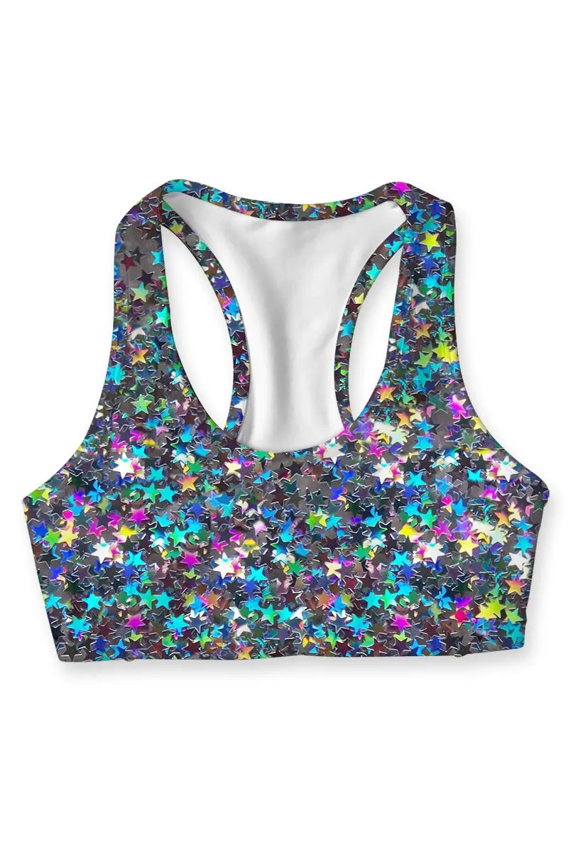 Hollywood Sparkle Stella Bright Seamless Racerback Sport Yoga Bra - Women