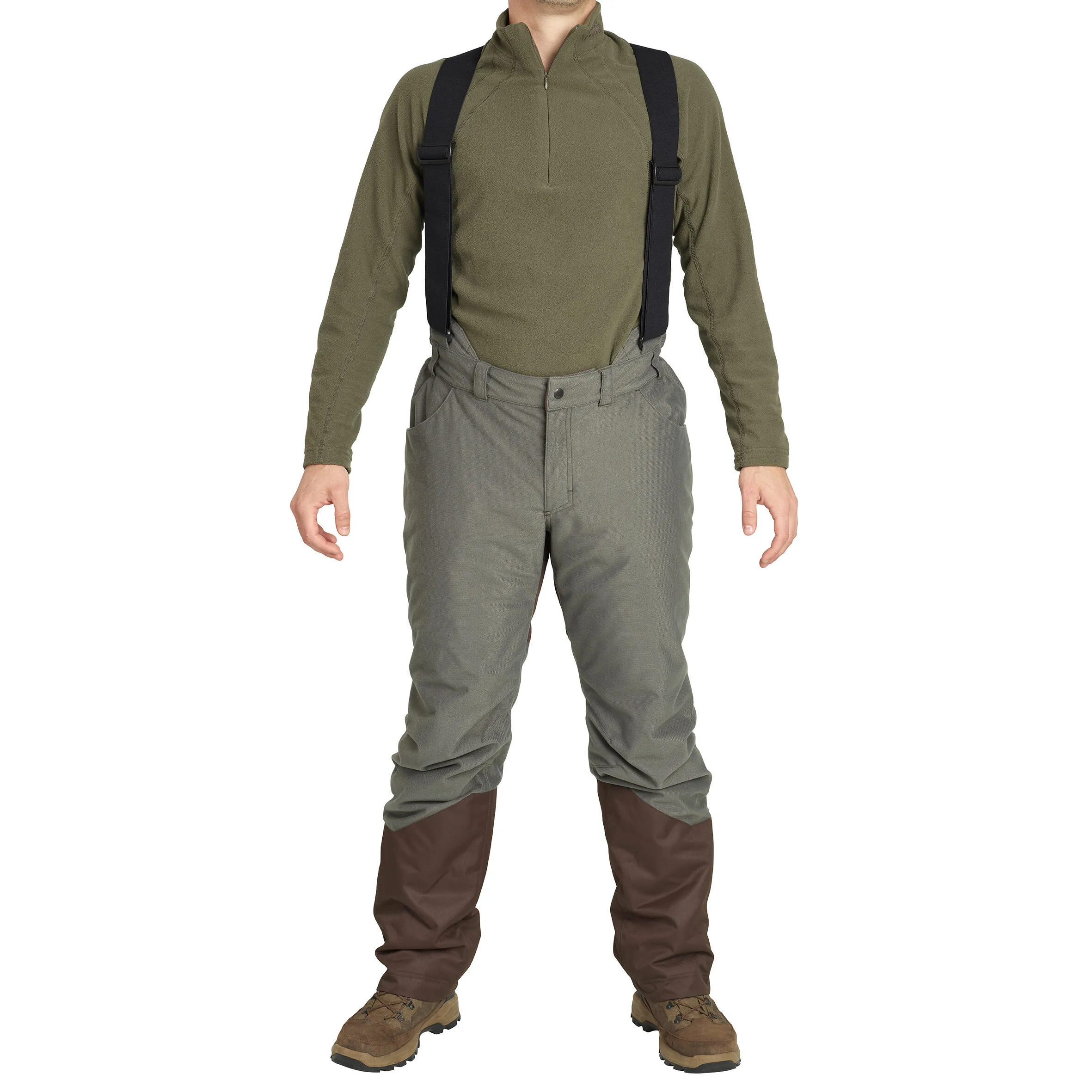 Hunting trousers, bib overalls 100 warm -20 °C green SOLOGNAC, dark green