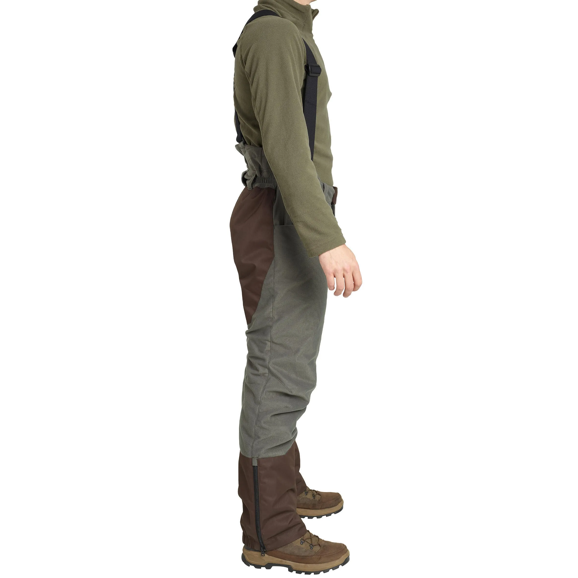 Hunting trousers, bib overalls 100 warm -20 °C green SOLOGNAC, dark green