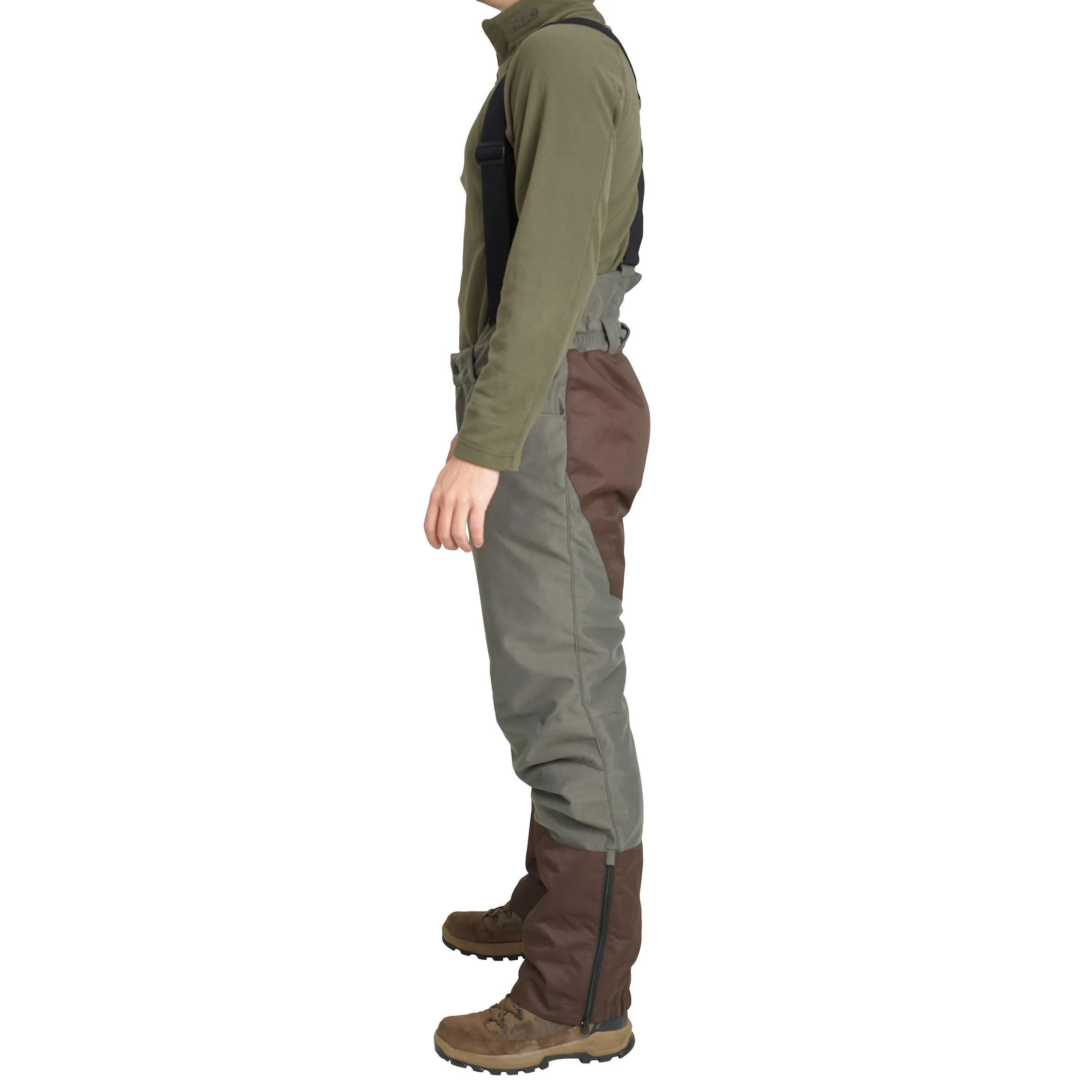 Hunting trousers, bib overalls 100 warm -20 °C green SOLOGNAC, dark green