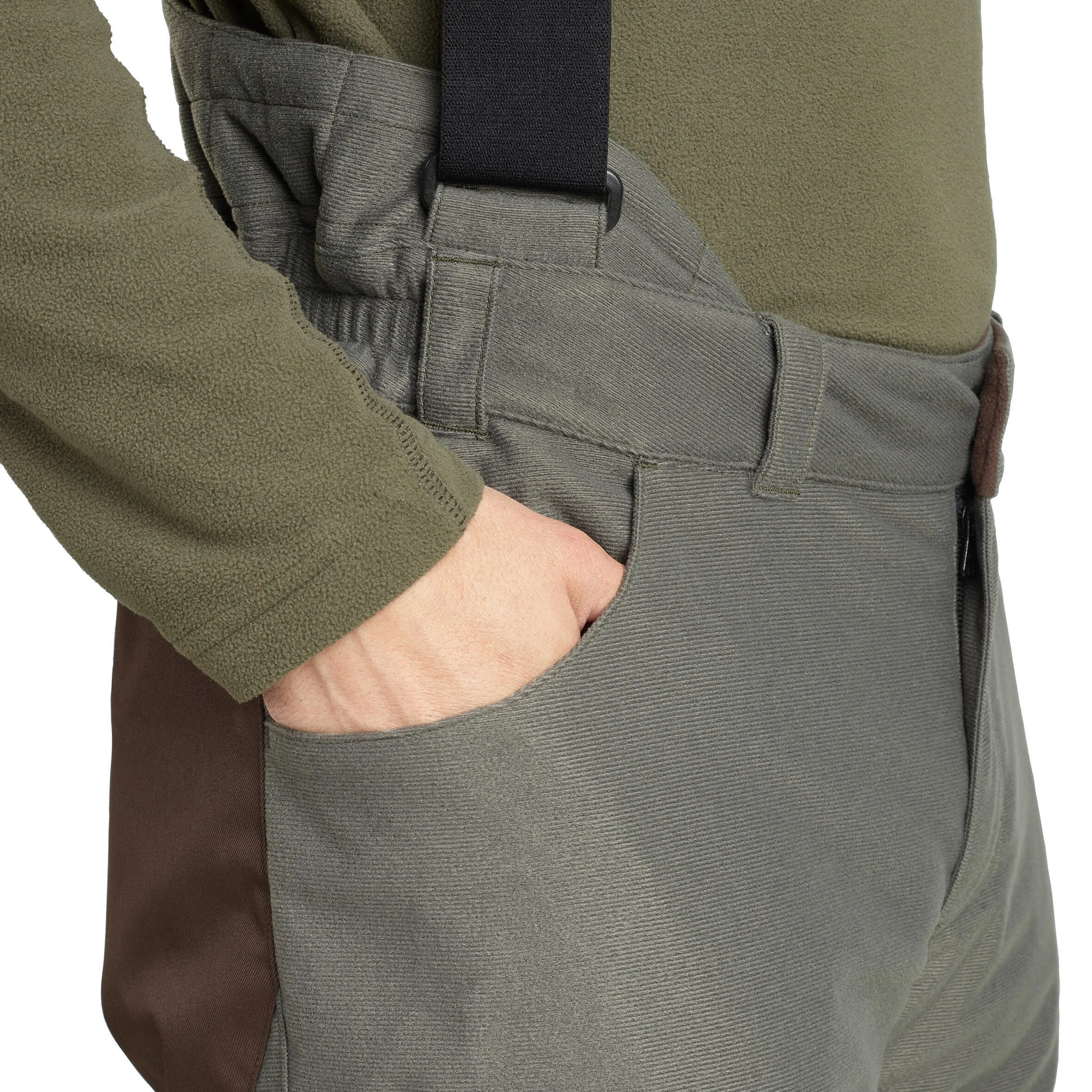 Hunting trousers, bib overalls 100 warm -20 °C green SOLOGNAC, dark green