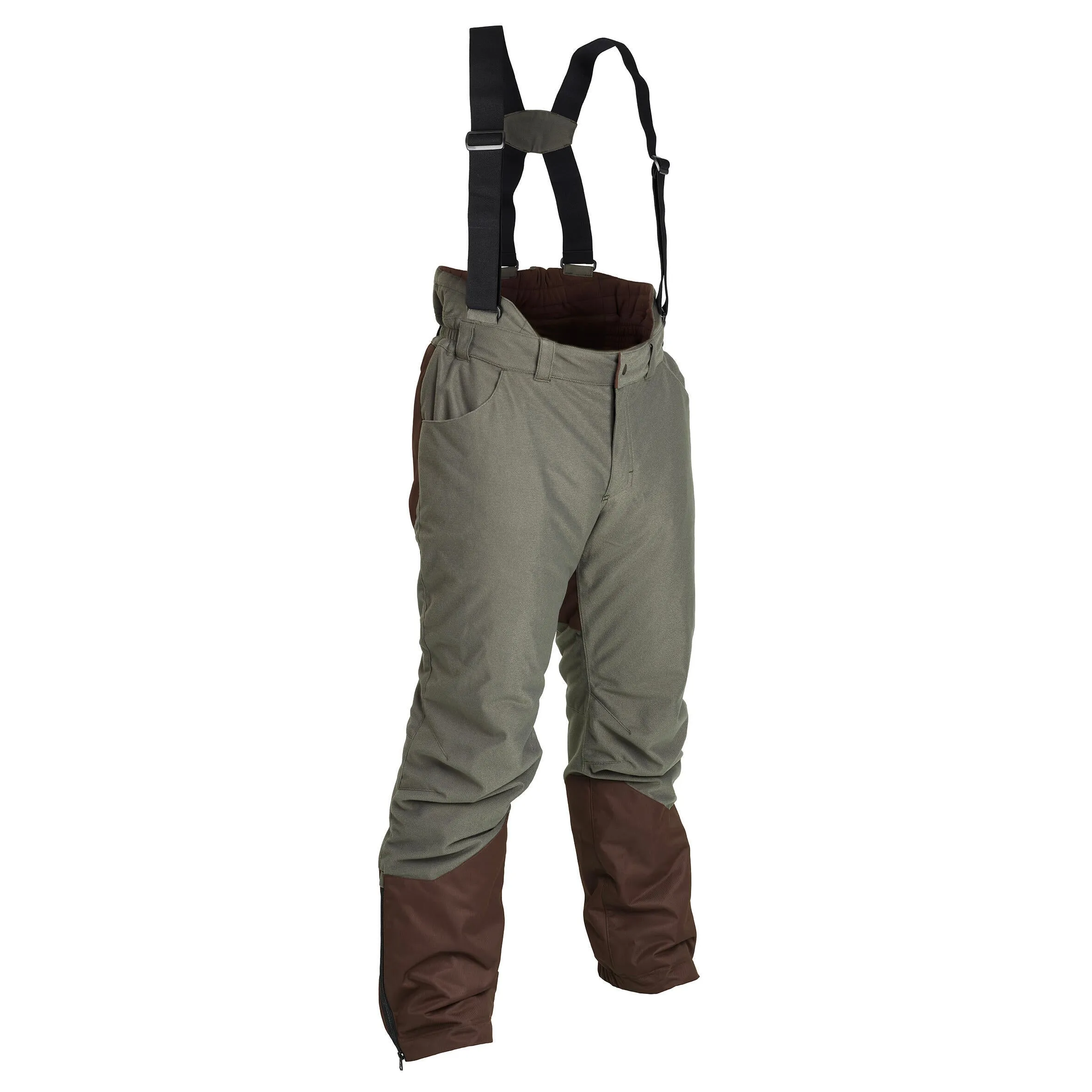 Hunting trousers, bib overalls 100 warm -20 °C green SOLOGNAC, dark green