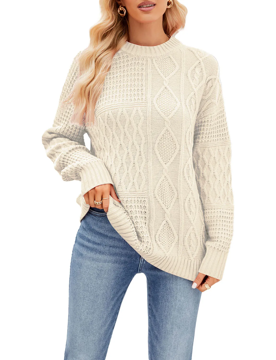 iB-iP Women's Cozy Casual Top Long Sleeve Lightweight Soft Pullover Sweater