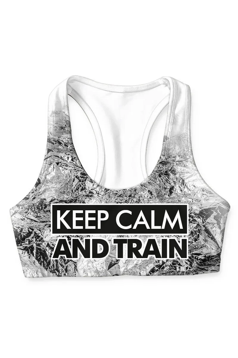 Keep Calm and Train Stella White Black Seamless Sport Yoga Bra - Women