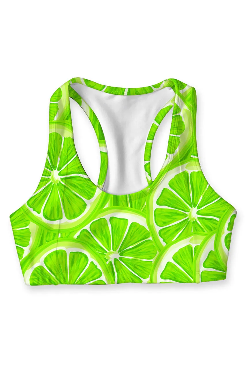 Lime Avenue Stella Green Lemon Printed Seamless Sport Yoga Bra - Women