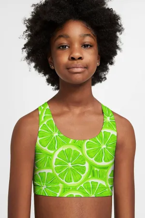 Lime Avenue Stella Green Seamless Racerback Sports Bra Crop Top - Kids