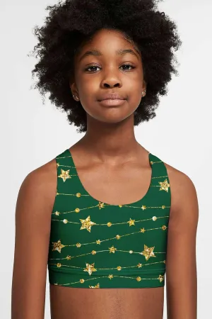 Luxe-Berry Green Stella Seamless Racerback Sports Bra Crop Top - Kids