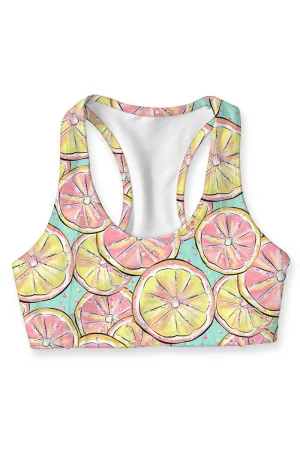 Marmalade Stella Lemon Print Seamless Racerback Sport Yoga Bra - Women