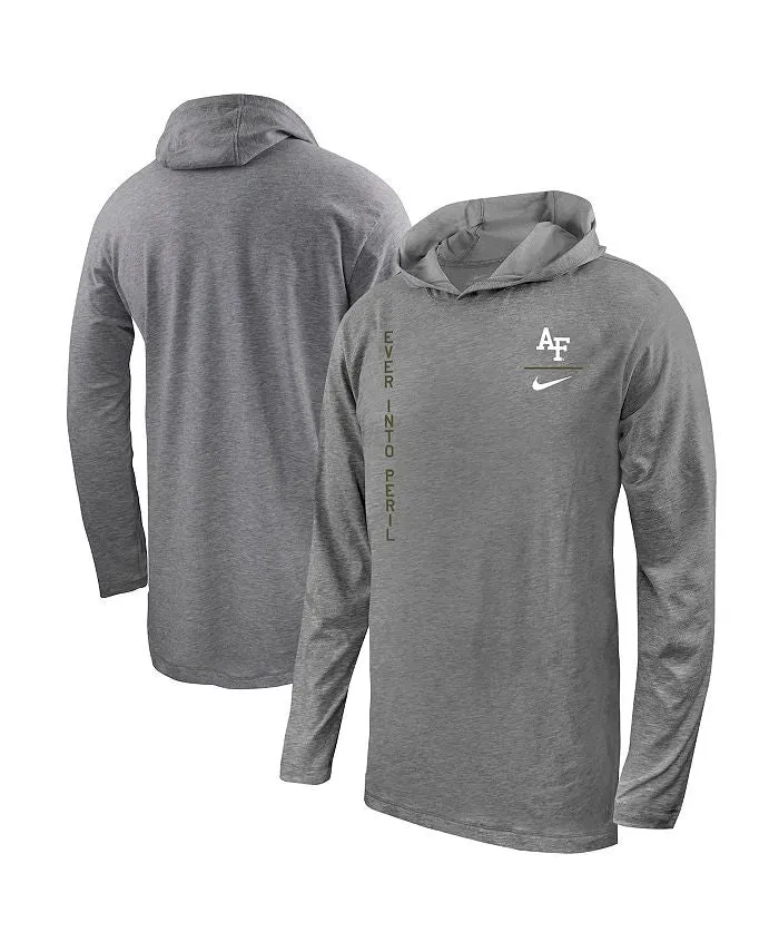 Men's T-shirt with hood and long sleeves Air Force Falcons Rivalry Heather Gray Nike pullover, gray