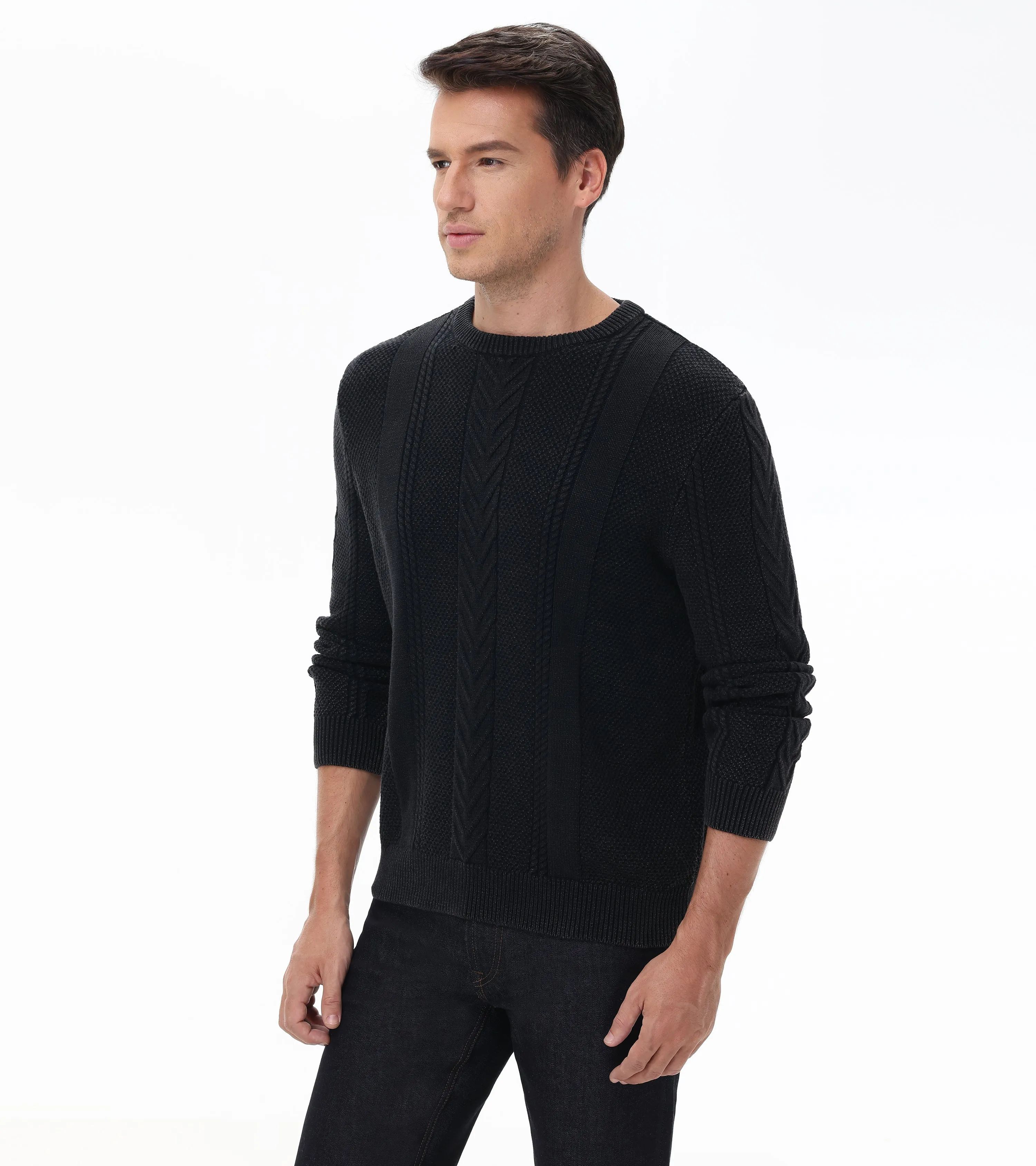 Mixed Cable Stitch Crewneck Pullover