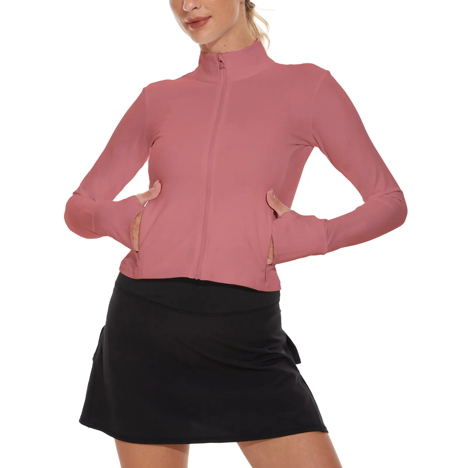 MOTEEPI Thumb Holes Cropped Jackets for Women Running