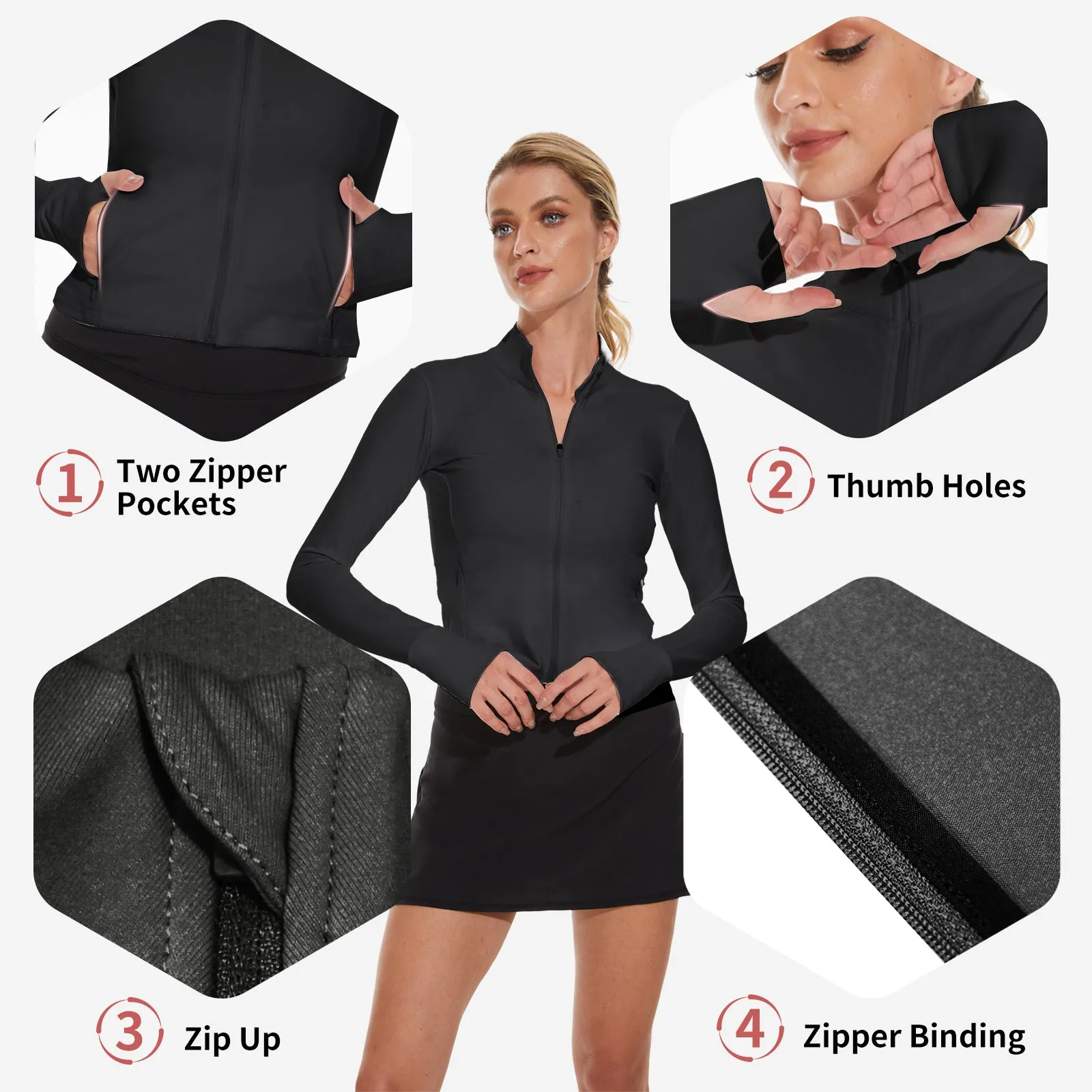 MOTEEPI Thumb Holes Cropped Jackets for Women Running