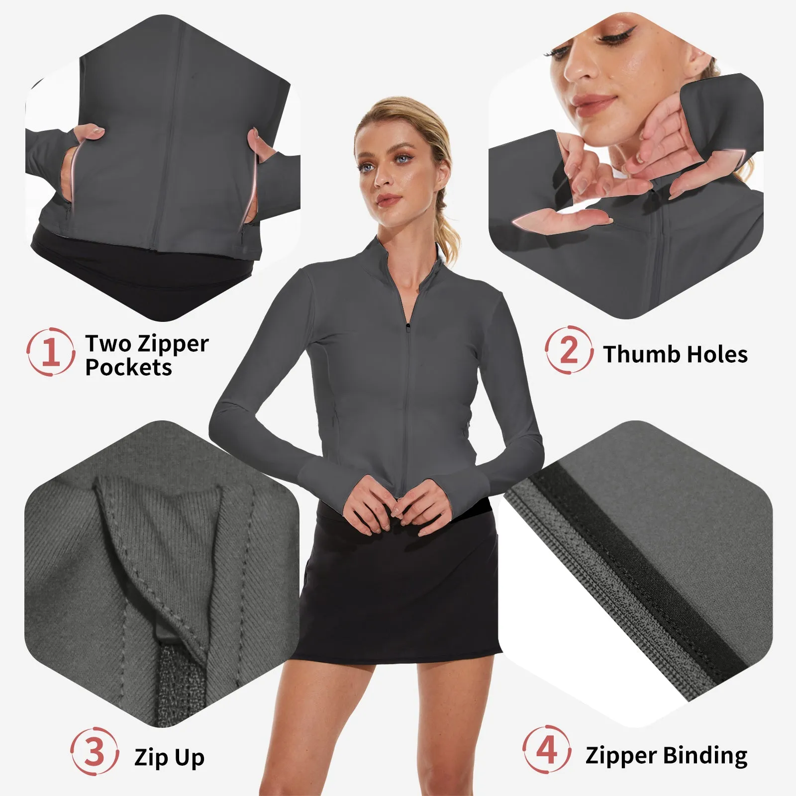 MOTEEPI Thumb Holes Cropped Jackets for Women Running