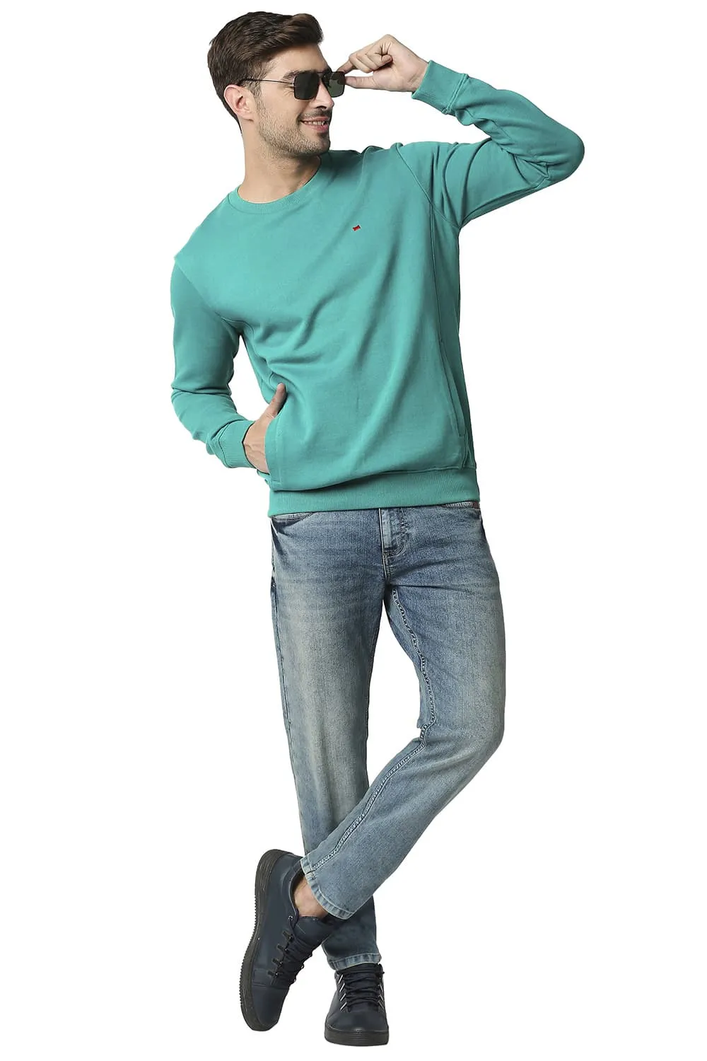 Muscle Fit Non Brushed Fleece Pullover Sweater