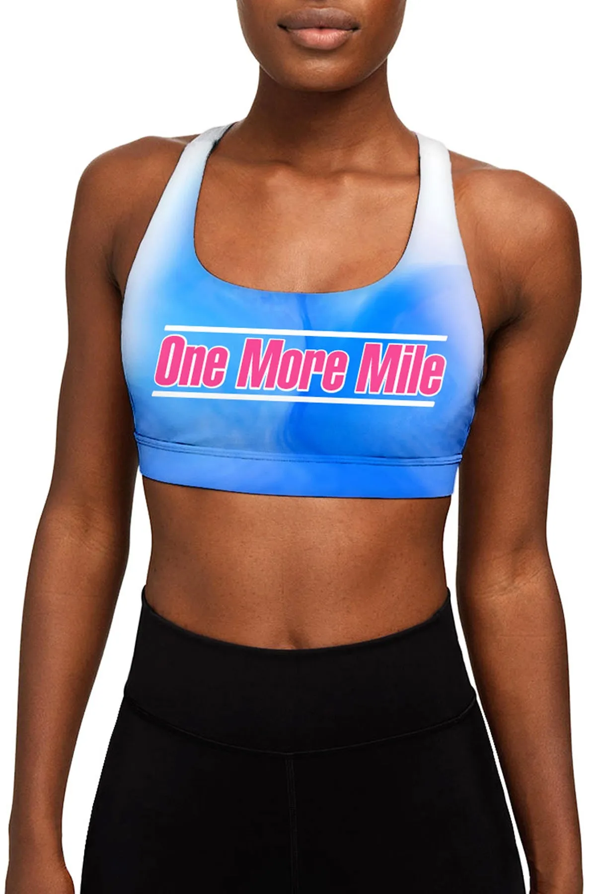 One More Mile Stella Blue Seamless Racerback Running Sport Bra - Women