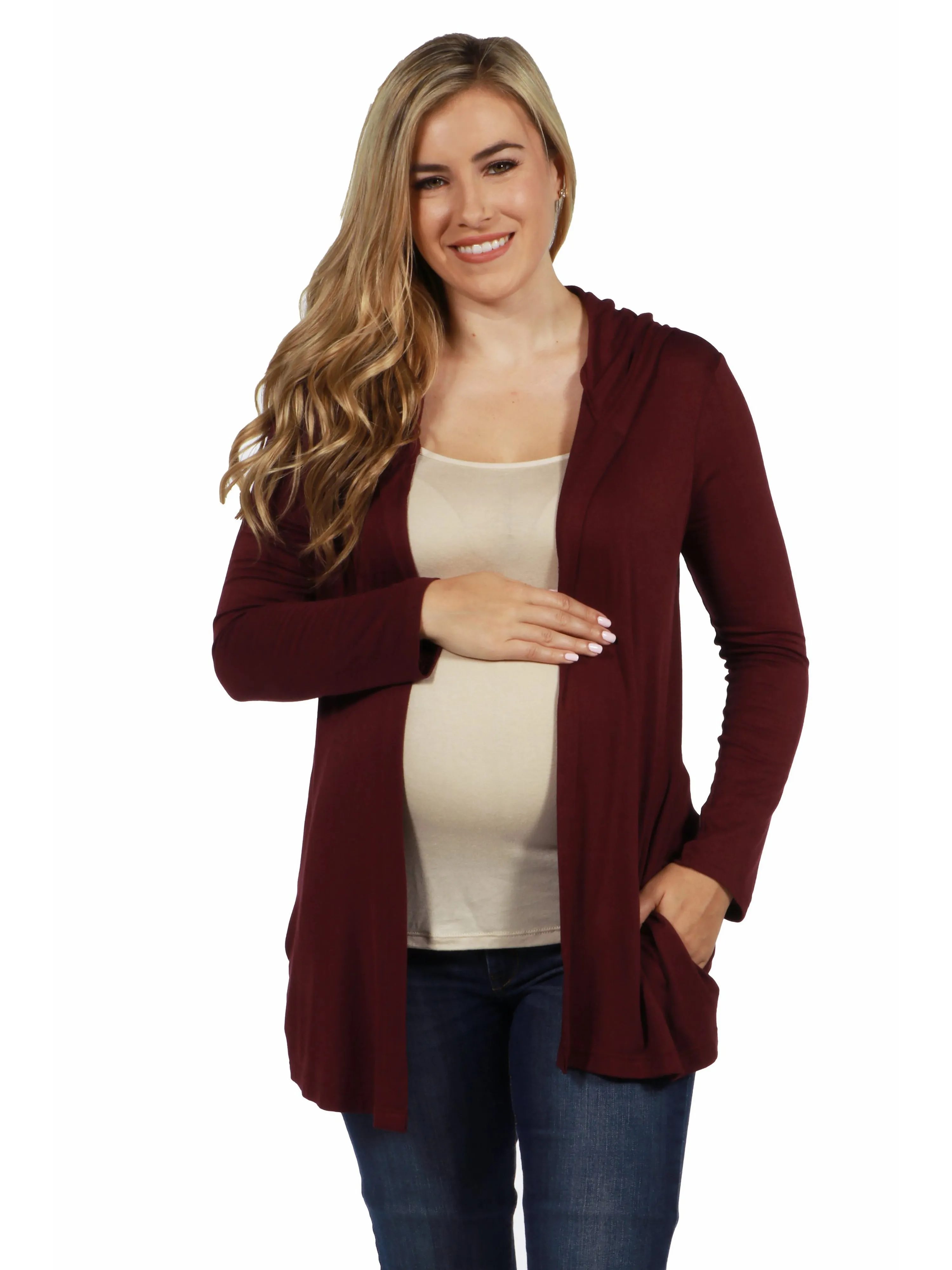 Open Front Lightweight Hooded Maternity Cardigan