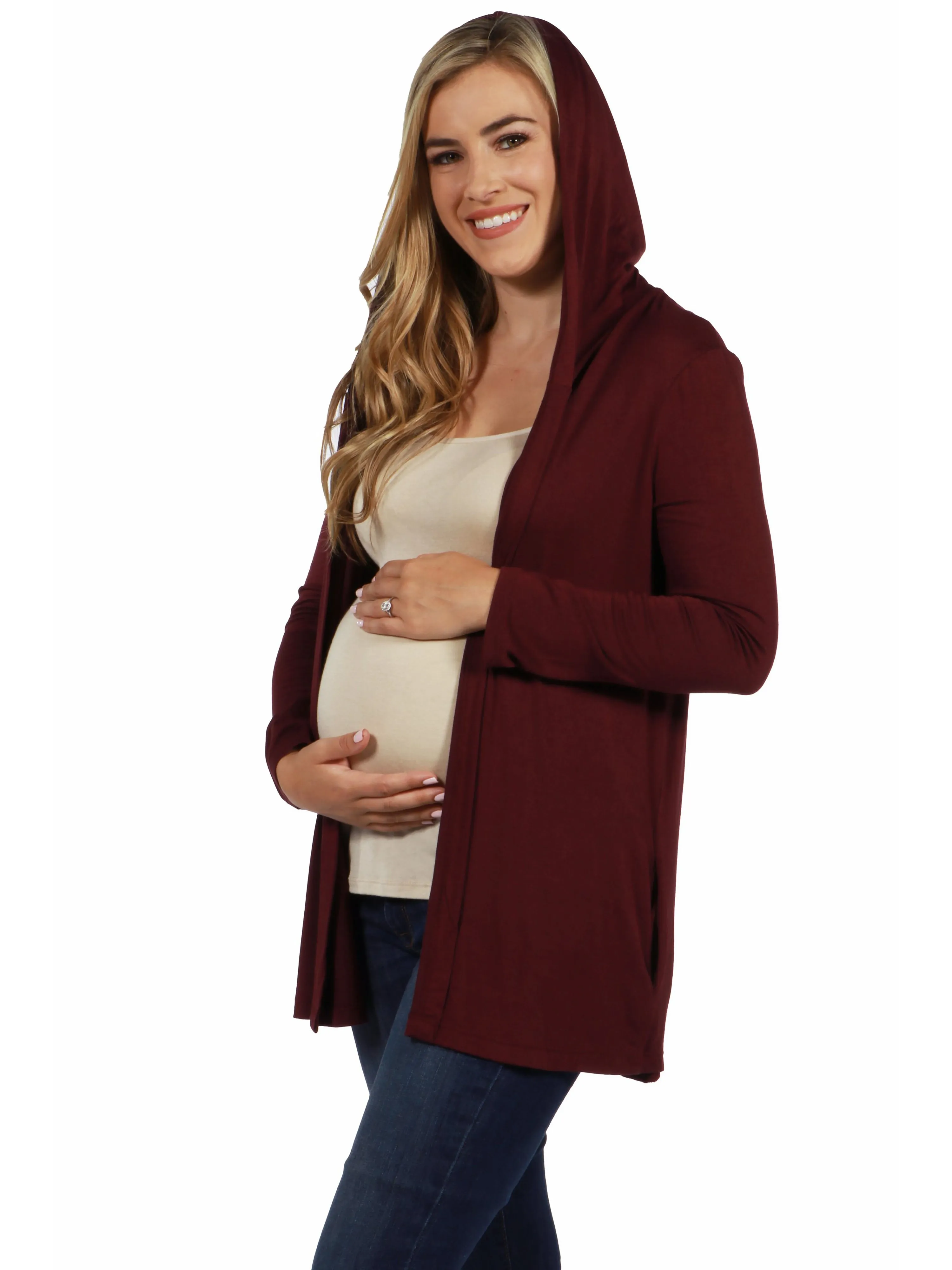 Open Front Lightweight Hooded Maternity Cardigan