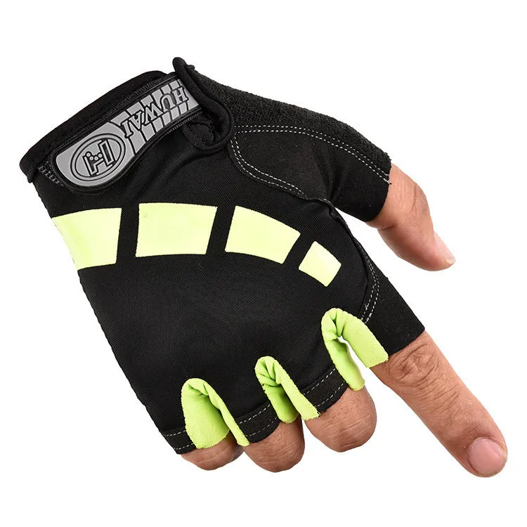 Outdoor fitness wristbands, shock-proof, breathable, sweat-absorbent, non-slip, mountain climbing, half-finger reflective strip gloves, men's