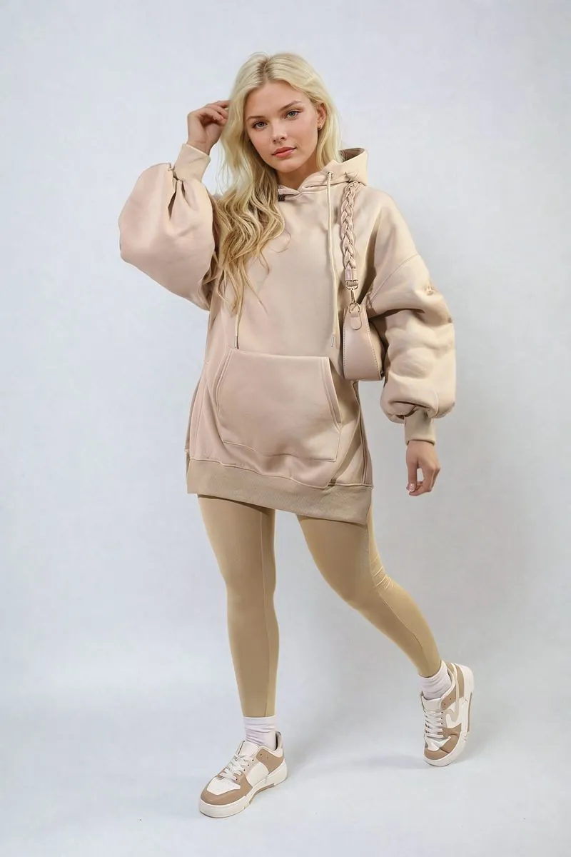 Oversized Hoodie with Side Split and Ribbed Leggings Co ord Set