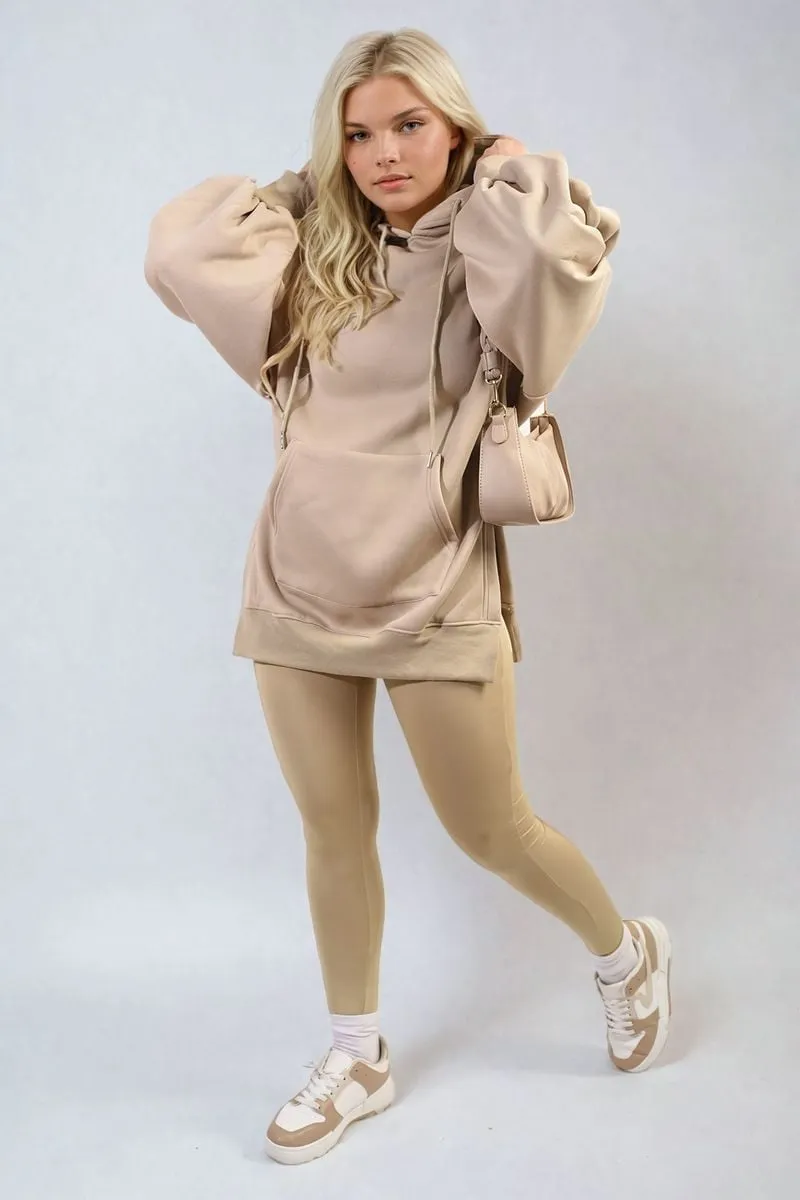 Oversized Hoodie with Side Split and Ribbed Leggings Co ord Set