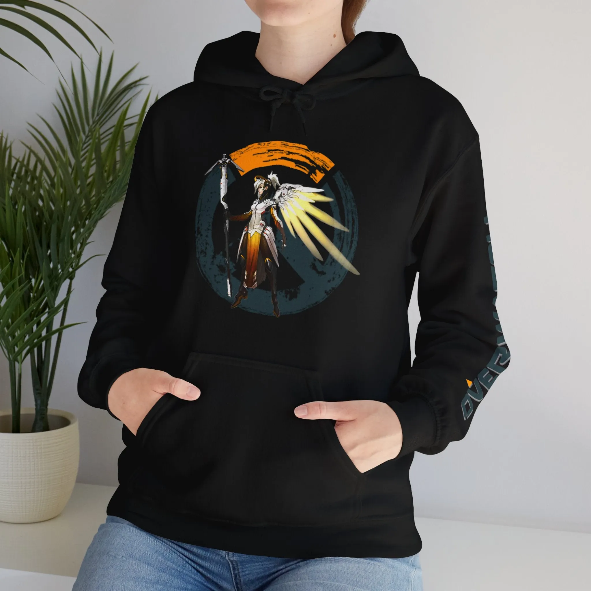 Overwatch Mercy Gamer Fan Hoodie Sleeve Print, Unisex Hooded Sweatshirt for Gamers, Video Game Fan Gift, Overwatch Apparel