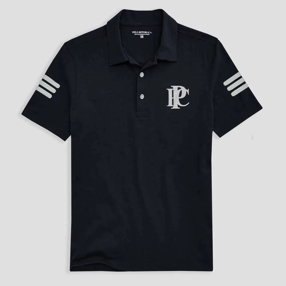 Polo Republica Men's Triple Stripes PRC Printed Activewear Polo Shirt