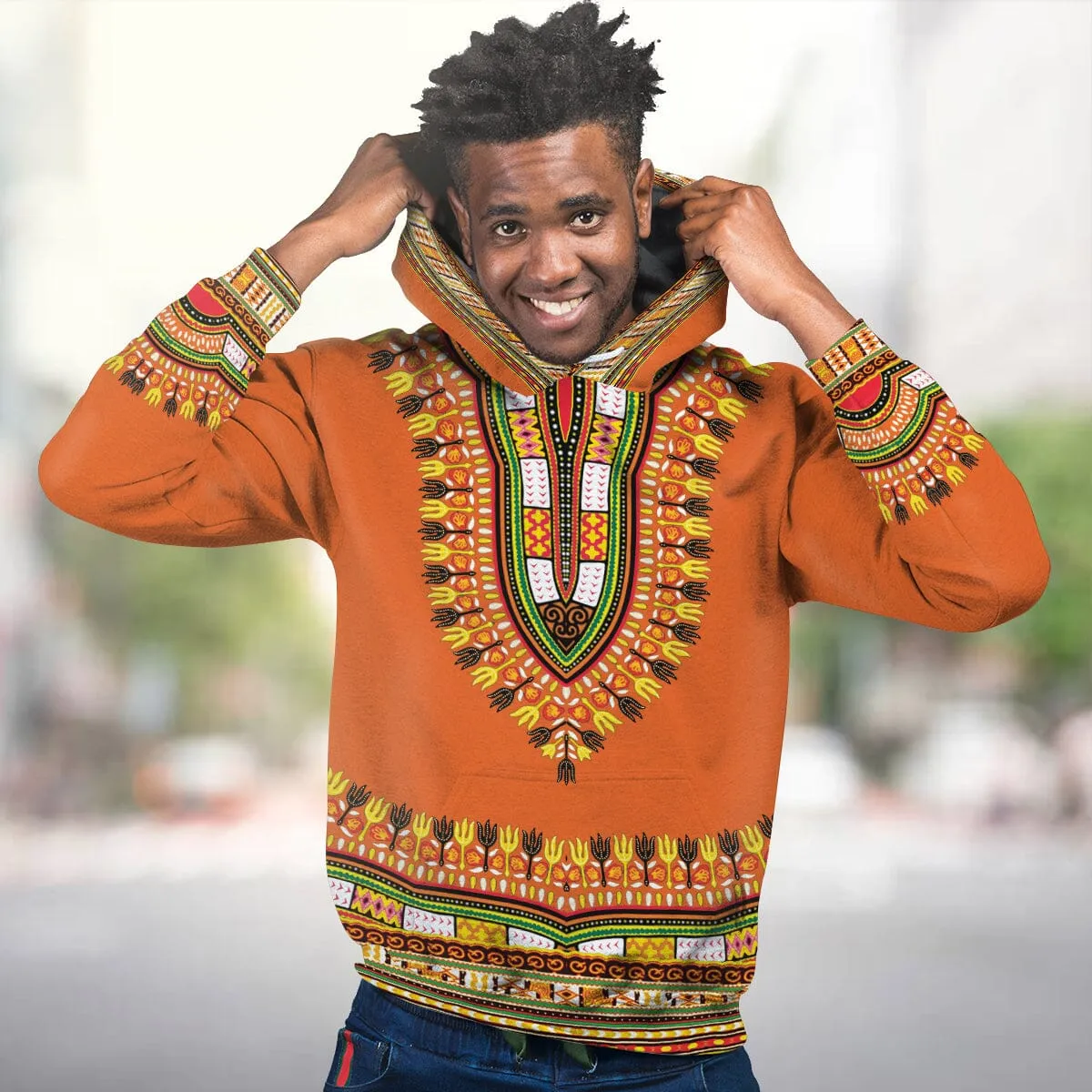 Printed Dashiki In Orange All-over Hoodie