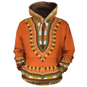 Printed Dashiki In Orange All-over Hoodie