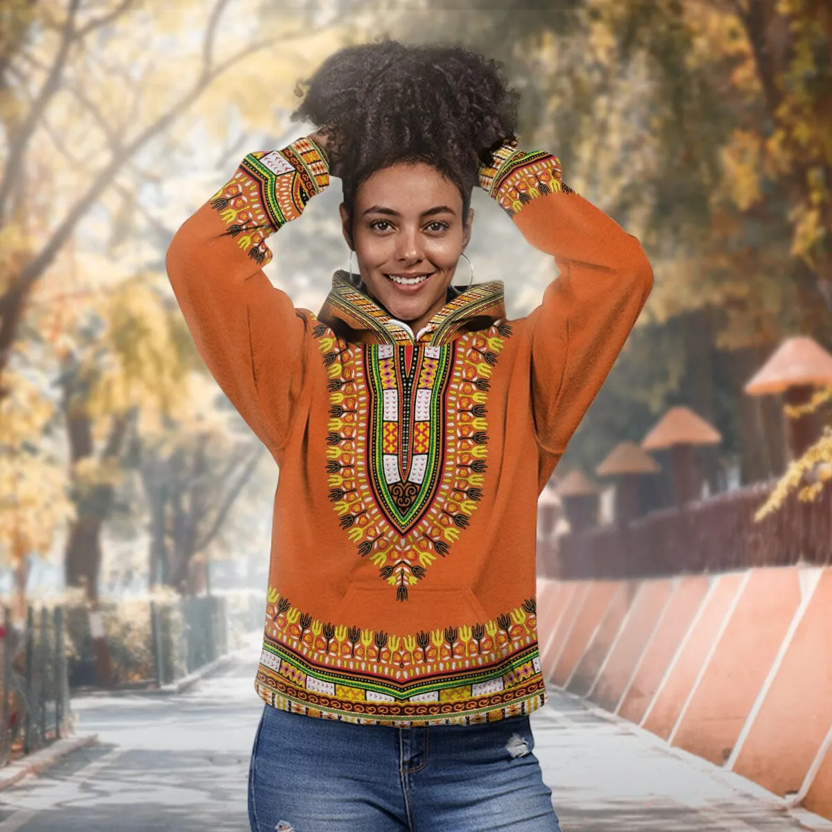 Printed Dashiki In Orange All-over Hoodie