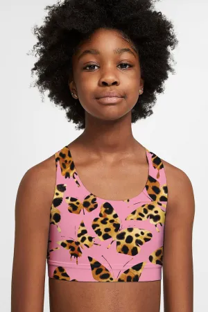 Quaintrelle Stella Pink Printed Seamless Sports Bra Crop Top - Kids