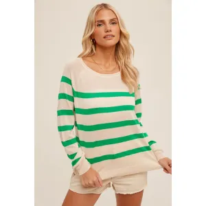 Raglan Sleeve Basic Stripe Pullover Sweater Top