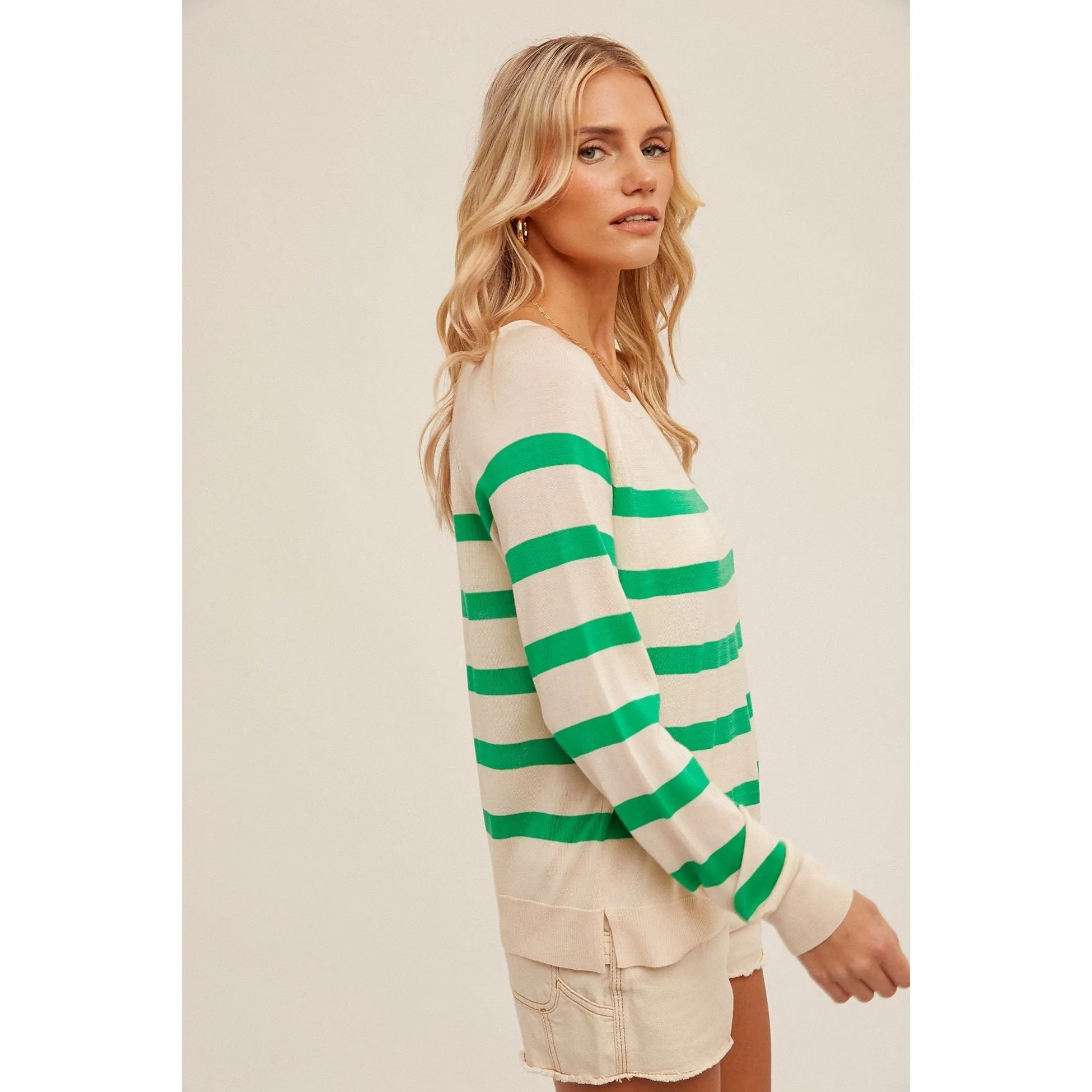 Raglan Sleeve Basic Stripe Pullover Sweater Top