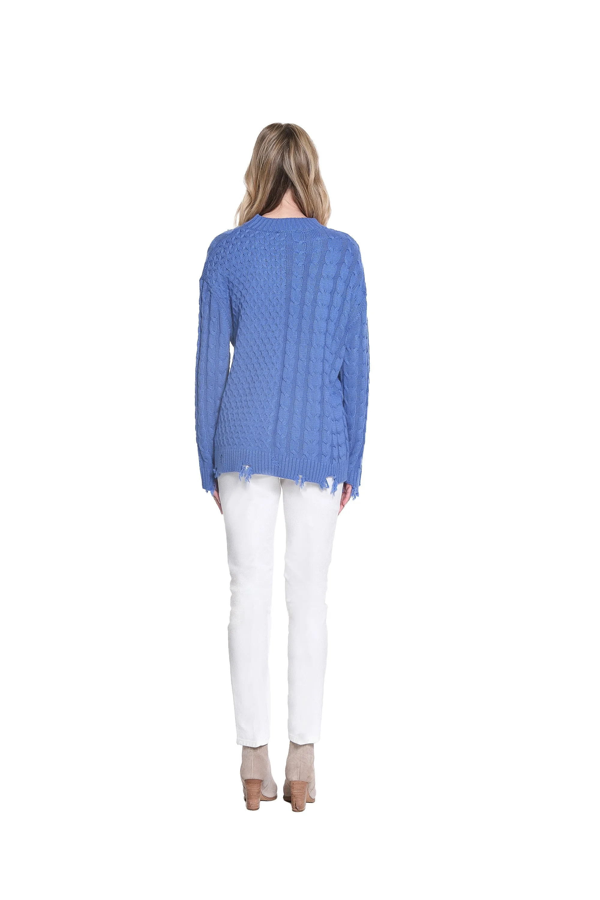 Rhinestone Mock Neck Sweater - Light Blue