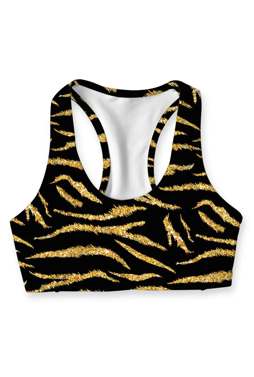 Roarsome Stella Black & Gold Seamless Racerback Sport Bra - Women