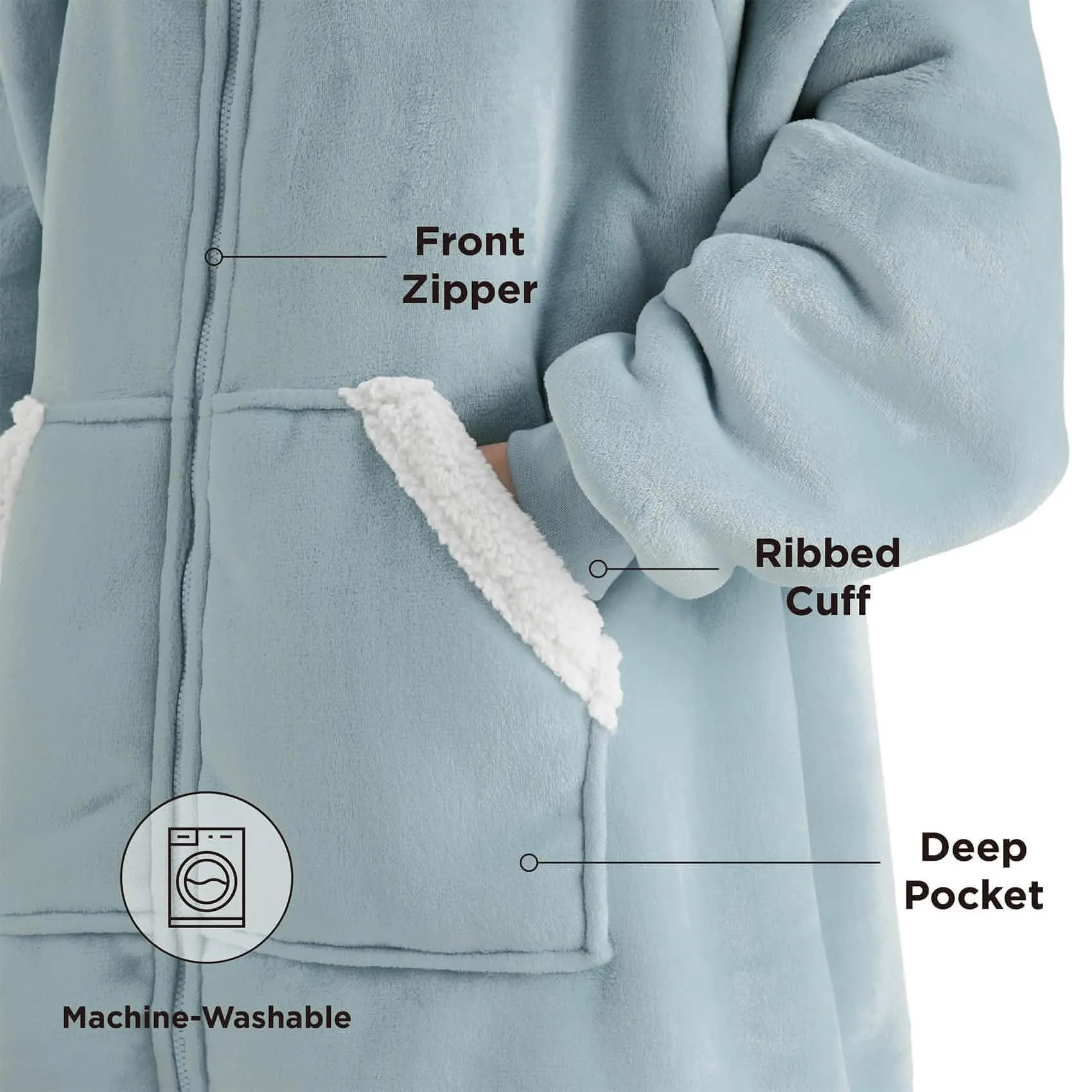 Sherpa Fleece Zippered Short Wearable Blanket Hoodie