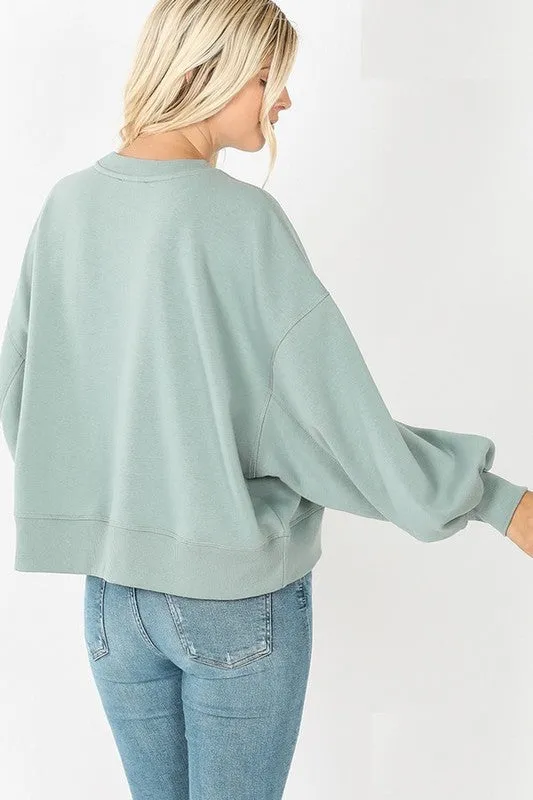 Sloane Balloon Sleeve Sweatshirt- Sage