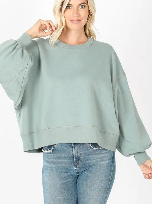 Sloane Balloon Sleeve Sweatshirt- Sage