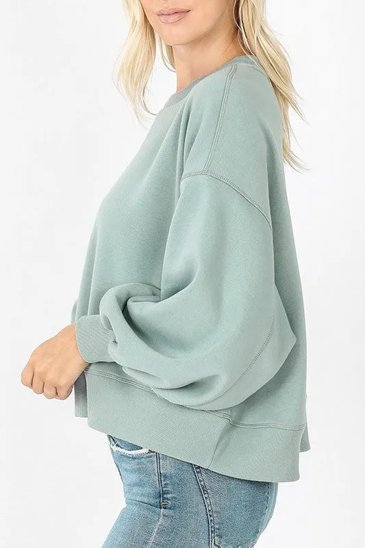 Sloane Balloon Sleeve Sweatshirt- Sage