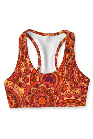 Solis Stella Orange Boho Seamless Racerback Sport Yoga Bra - Women