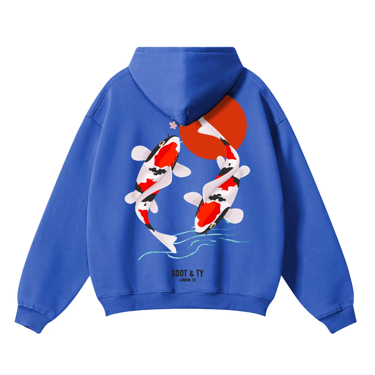 Soot and Ty Reflective Koi Print Relaxed Fit Blue Hoodie