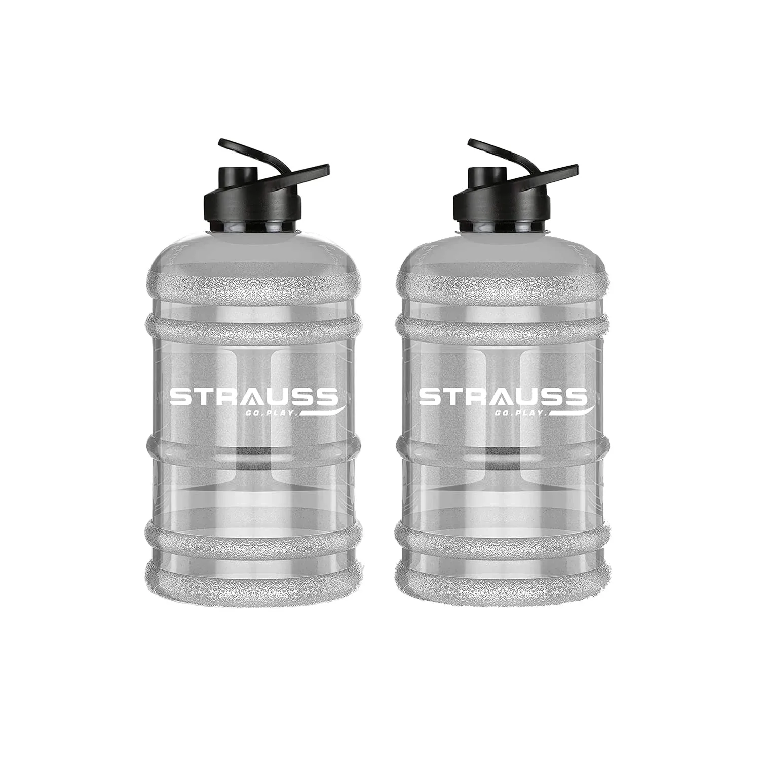 STRAUSS Gallon Shaker Water Bottle 1.5L with Mixer Ball, (Transparent, White Shade), (Pack of 2)