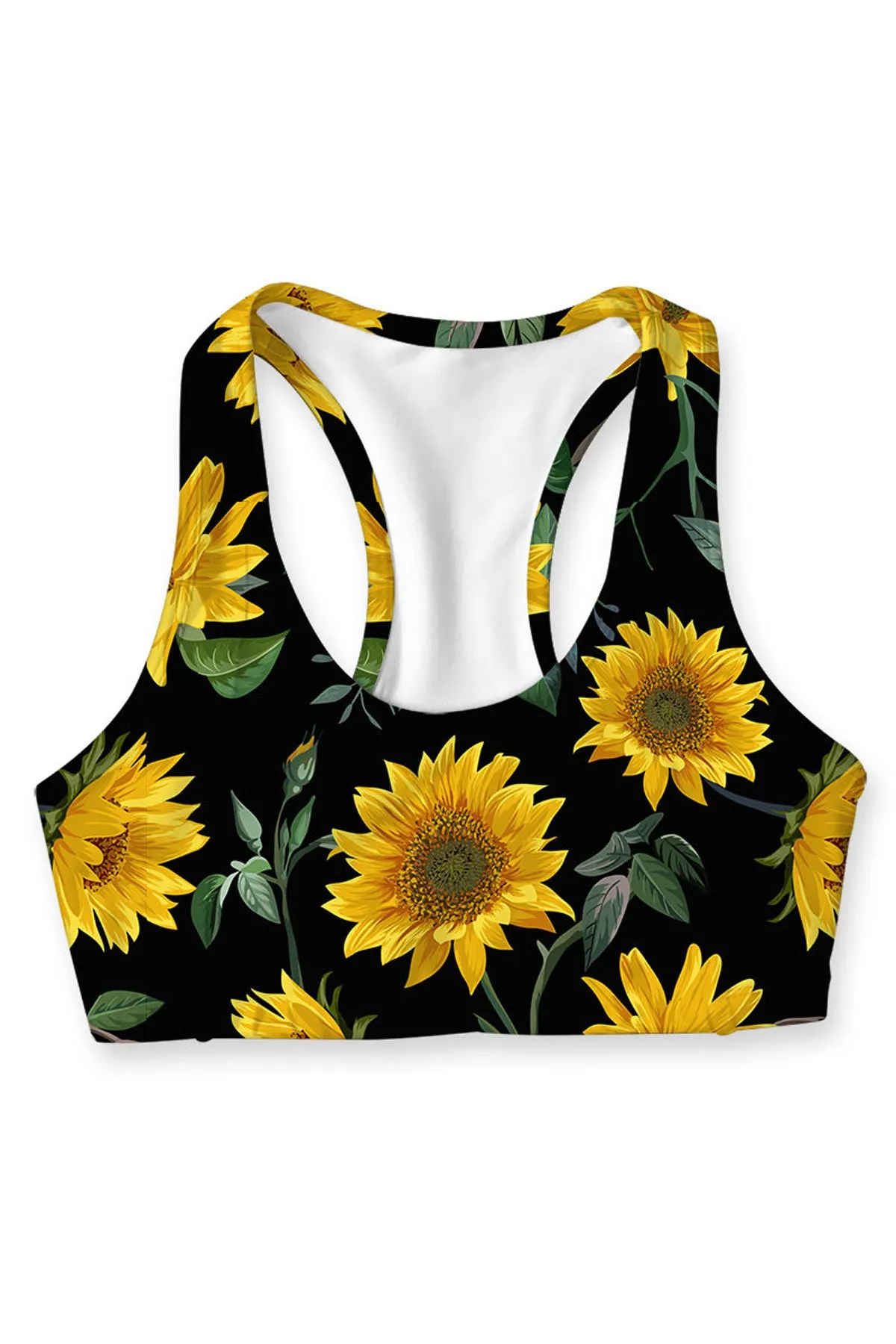 Sunnyflower Stella Black Floral Seamless Racerback Sports Bra - Women