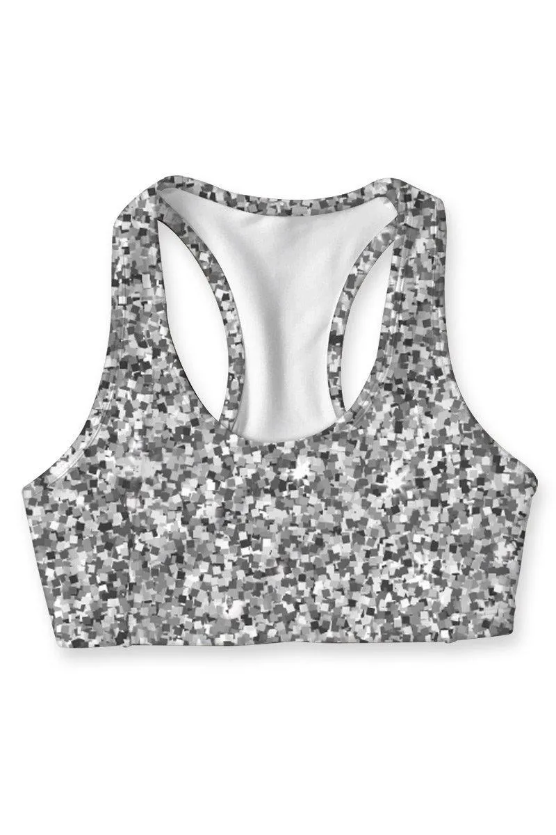 Swank Stella Silver Print Seamless Racerback Sports Yoga Bra - Women