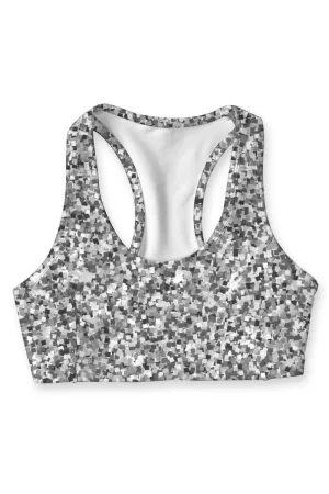 Swank Stella Silver Print Seamless Racerback Sports Yoga Bra - Women