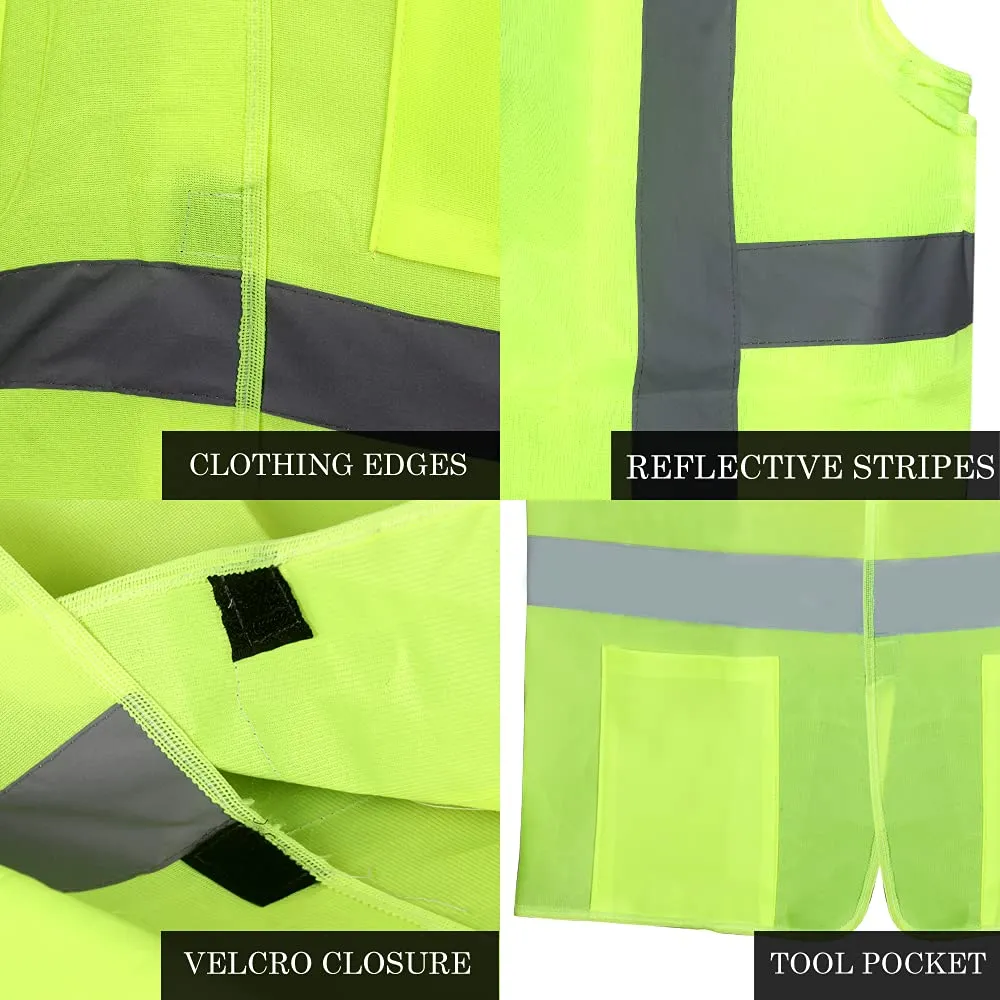 THE CLOWNFISH Unisex-Adult Pack Of 5 Hi-Vis Reflective Safety Vest Unisex Polyester Casual Style Workwear Jacket Safety Coat With Reflective Tape For Traffic Sports Construction Site (X-Large, Green)