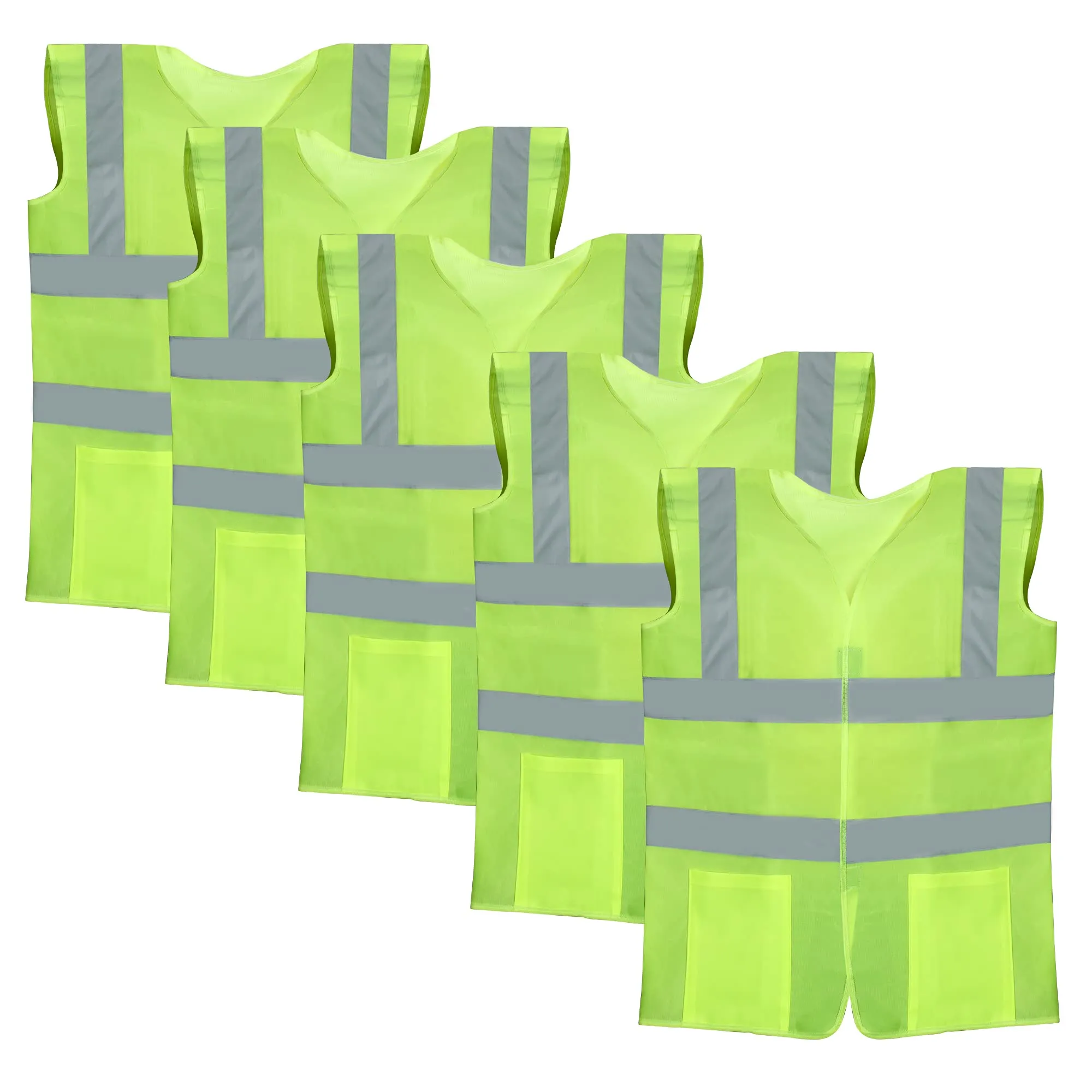 THE CLOWNFISH Unisex-Adult Pack Of 5 Hi-Vis Reflective Safety Vest Unisex Polyester Casual Style Workwear Jacket Safety Coat With Reflective Tape For Traffic Sports Construction Site (X-Large, Green)