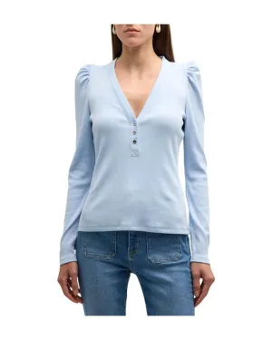 Veronica Beard Dekalb Puff Sleeve V-Neck Top