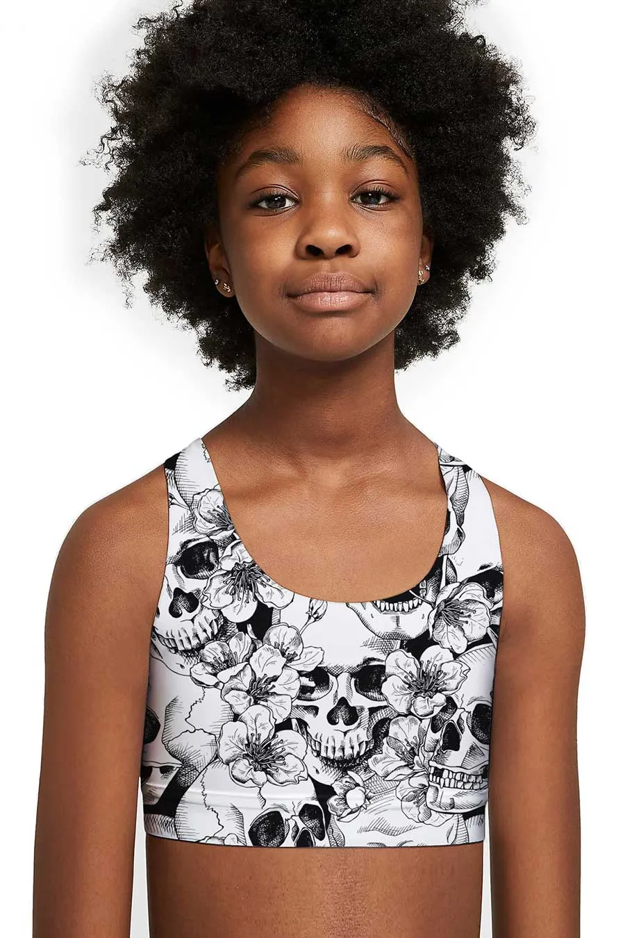 White Witch Stella Skull Print Seamless Sports Bra Crop Top - Kids