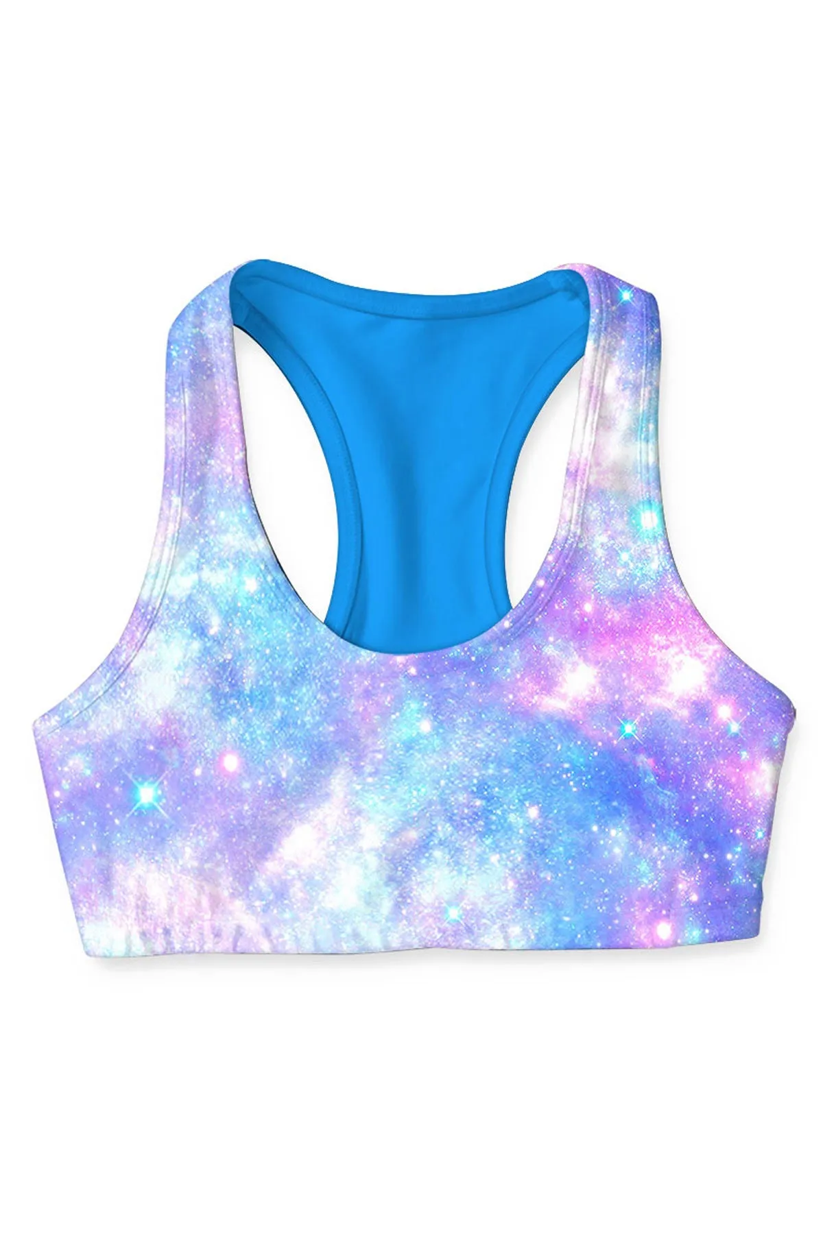 Wizard Stella Light Blue Galaxy Print Seamless Sport Yoga Bra - Women