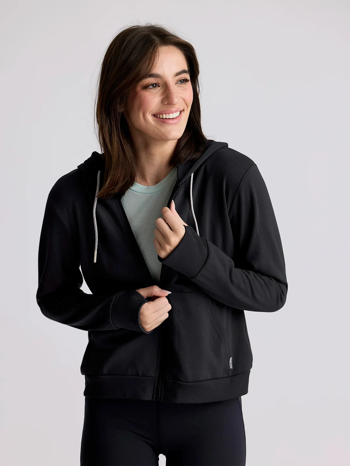 Women's Bamboo Lightweight Fleece Zip Hoodie - Heather Black